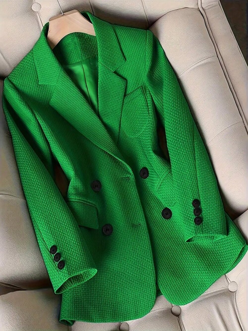 Green Elegant Women's Long Sleeve Blazer
